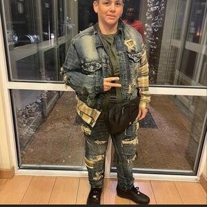 Distressed Denim Jacket and Jeans Set